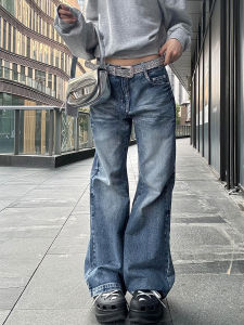 ขากว้างเอวสูงย้อนยุค เดนิม กางเกงยีนส์ ผู้หญิง ฤดูใบไม้ผลิ ฤดูใบไม้ร่วง Cat-Eye พรางหุ่น หลวม ข้อต่อความยาวพื้น กางเกงขายาว