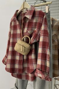 Flannel Check Loose Fit Retro Styled Womens Blouse