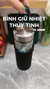 Bình giữ nhiệt Thủy Tinh Hai Lớp Nắp Inox Đựng Thức Uống Tặng Kèm Túi Xách - 650ml [ BGN009 ]
