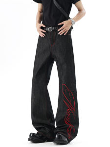 WUKONGYOUHUO | Red Embroidery Flared Retro Loose Versatile Pants