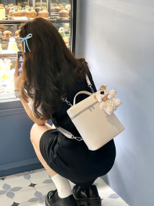 White Versatile Luxury Womens Backpack 2025 New Style Commuter Friendly Crossbody Bag Casual Simple Style Soft Polyester