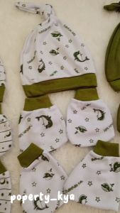 3 PCS 3 Set 3 In One Edisi Seri Hijau Sarung Tangan Sarung Kaki Topi Bayi New Born Karakter Lucu Terbaru