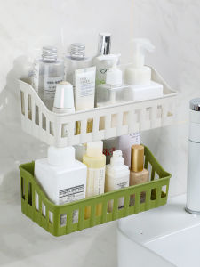 Bathroom Kitchen Spice Storage Rack Wall Mounted No Drilling Plastic Organizer Shelf for Toilet Dormitory Home Cleaning Tools