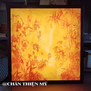 Đèn Hào Quang Hoa Sen In Tranh Trúc Chỉ Vuông Trang Trí Phòng Thờ Bàn Thờ Treo Tường TC-TV-67