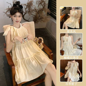 French Sweet Sleeveless Halter Dress Womens Summer Elegance Small Size A-Line Princess Short Skirt Wooden Edge Bells