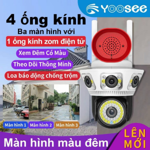 Camera Yoosee 4 Mắt 3 Khung Hình - Độ Phân Giải Cao 12Mpx Hình Ảnh Siêu Nét Không Giật Lag Kết Nối Wifi Xem Từ Xa Qua Điện Thoại Full Chức Năng Thông Minh - Camera Yoosee 360 Độ Không Góc Chết Có Còi Báo Động Cảnh Báo Chống Trộm BẢO HÀNH 12 THÁNG
