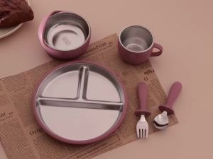 7-Piece Childrens Dishes Set Baby Stainless Silicone Tableware Set Suction Cups Forks Spoons Mother and Baby Supplies