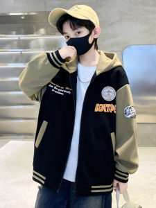 Thickened Baseball Jacket for Boys Spring Autumn New Style Fashionable Childrens Coat Warm Windproof Zipper Closure Hooded Coat