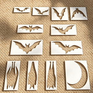 YOMDID 12pcs Halloween Big Bat Silhouette Craft Template DIY Hollow Painting Template With Bat And Moon Patterns