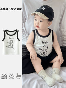 Boys Summer Thin Sleeveless Vest Childrens T-shirt Babys Top Fashionable Infant Clothing Cotton Korean Style round Neck Stripe Pattern