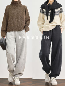 Vintage Style Thick Fleece Gray Sweatpants Leggings