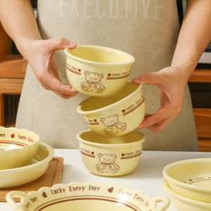 Bát Đựng Cơm Hình Gấu May Mắn Dễ Thương Bằng Gốm Sứ Ins Creamy Style Cartoon Bear Bát Đựng Thức Ăn Dùng Tại Nhà Có Tai Đôi