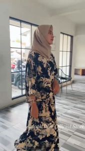 Ghina Setelan Rok Susun dan Kemeja Batwing Wanita Rayon Motif Jumbo Busui