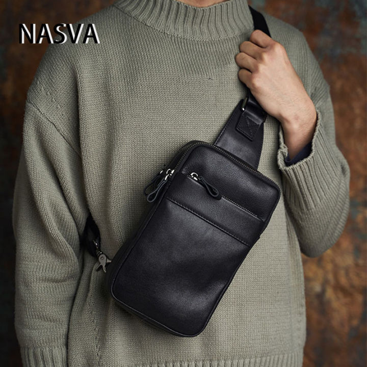 Genuine Cow Leather Chest Bags for Men Genuine Cowhide Shoulder