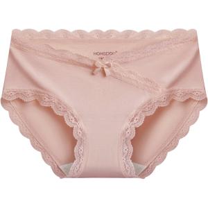 Hodo | Hodo Womens Pure Cotton Antibacterial Lace Briefs Mid-Waist Triangle Thin Elegant Underwear Comfortable Cotton Gusset