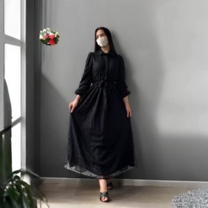 Dress Panjang Brokat Wanita Kristen Busui Dress Simple Casual Kekinian Dress Sopan Lengan Panjang