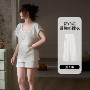 Pure Cotton Summer Nightgown Short Sleeve Floral Print Home Clothes Womens Sleepwear Comfortable Breathable Soft round Neck