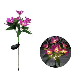 Flower Solar Lights Outdoor Garden LED Solar Flower Lights with 7 Orchid Flower Solar Stake Lights for Courtyard Pathway lights