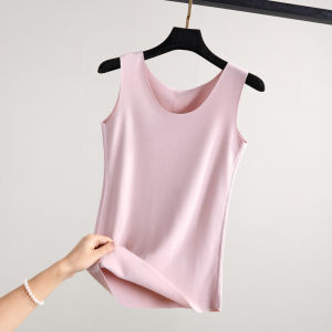 เสื้อกั๊กผ้าฝ้ายแบบหนาสำหรับผู้หญิงในฤดูใบไม้ร่วงและฤดูหนาว ทรงเข้ารูป แขนกุด ไม่มีรอยต่อ เสื้อชั้นในด้านใน เสื้อชั้นในคอวี