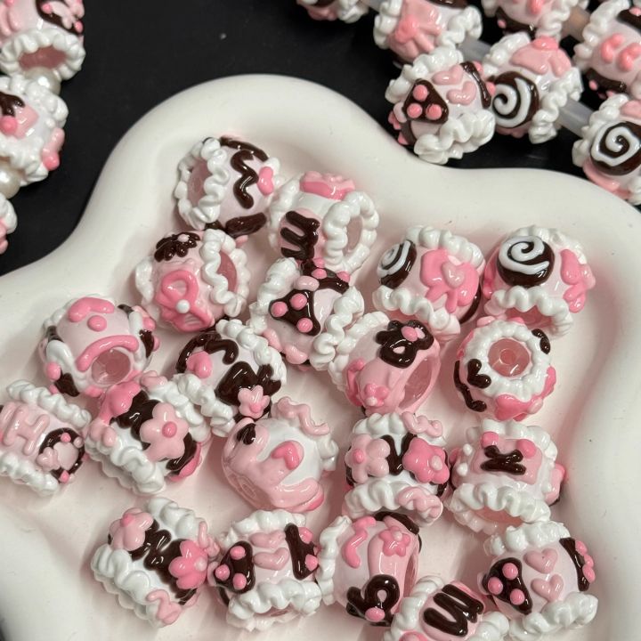 Sweet Cool Pink Coffee Beaded Bubble Bobble Heavy Oil Hand Painted DIY Cute Particle Mobile Phone Chain Acrylic Fashion Jewelry