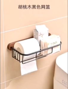BATHKITCHZ Wooden Toilet Paper Holder Tissue Holders Storage Punch Free Toilet Paper Shelf Bathroom Racks Tissue Box Bathroom Shelving Tissue Holders