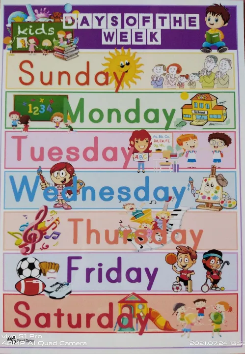 Laminated Educational Chart Days of the Week Chart A4 Size | Lazada PH
