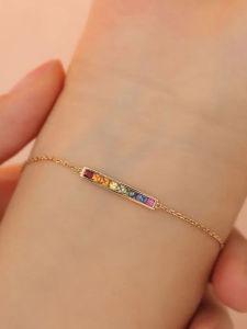 Rainbow Balance Wood Bracelet 18k Gold Plated with Colored Sapphire