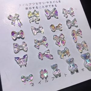 Set 2 cái - Charm nail hình nơ trong suốt nơ thuỷ tinh trang trí móng nghệ thuật