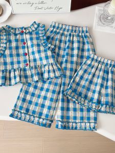 Bộ Đồ Kẻ Caro Mùa Hè Cho Bé Gái Bộ Đồ Ba Mảnh Thời Trang Phong Cách Hàn Quốc Bộ Đồ Trẻ Em Đa Năng Cho Bé Gái