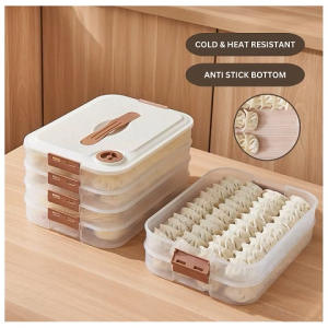 Ready Stock 1~4 Layer Anti Stick Dumpling Box with Lid Cover Handle Frozen Dumpling Tray Dumpling Container Storage Box Food Storage Fridge Organizer Refrigerator Oven Cold Heat Resistant Date Recorder Kitchen Egg Box Kotak Ladu Bekas Makanan Peti Sejuk