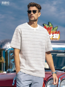 Enjeolon | Retro Elegance Linen Cotton V-Neck Short Sleeve T-Shirt