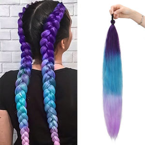 26 Inch Synthetic Ponytail Wig Extension with Color Boxing Braid and Rubber Band for Girl Perfect for Christmas and Halloween
