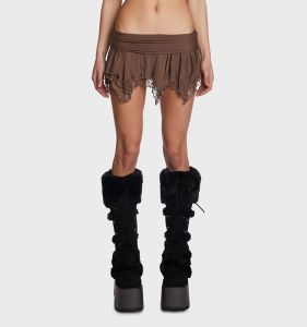 Kkx Asian เด็กผู้หญิง สไปซี่สองชั้น ลูกไม้ ชายเสื้อไม่ปกติ มินิครึ่ง กระโปรง ต่ํา เอว สไตล์ตะวันตกสั้นพิเศษ กระโปรง ฤดูร้อน 2023