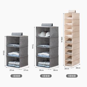 Large Capacity Cotton Linen Multi-Layer Hanging Storage Bag Wardrobe Organizer Washable Divided Compartments Home Storage