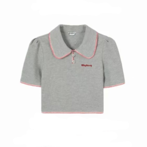 Star Shen Yue Same Style 2024 Summer New Arrival Retro Contrast Color Lace Polo Collar Short Sleeve T-shirt Womens Short Tops