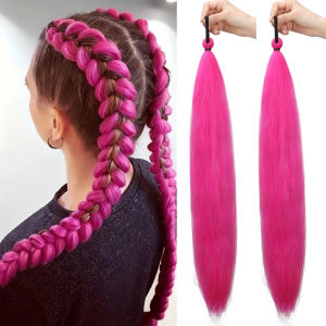 ผมปลอมแบบหางม้า 2 ชิ้น ขนาด 26 นิ้ว ผมตรงยาวสำหรับถักเปีย DIY สีรุ้งไล่เฉดสี สำหรับงานเทศกาลและใช้ในชีวิตประจำวัน