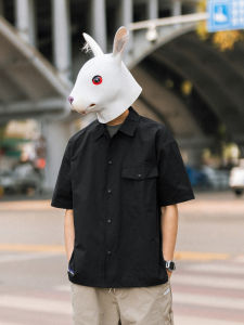 Pioxleon Summer Japanese Retro Exquisite Embroider Patch Pocket Short Sleeve Shirt Mens Thin Black Casual Overshirt