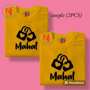couple 2pcs mahal t-shirts printed design cotton fabric for men and women round neck