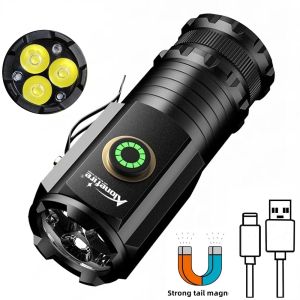 3-Led Mini High Power Small Flashlight USB Rechargeable Work Repair Outdoor Hiking Fishing Camping Magnet Torch Lighting Light