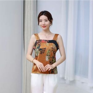 Summer Silk Chinese Style Loose Fit True Silk Xiangyun Sha Strap Vest Silk Mom Ice Silk Top Womens Fashion Vest