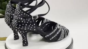 Latin Dance Shoes Adult Women's High Heel Dance Shoes Satin Salty High Heel Shoes with Diamond Embedding Dance Shoes 7.5cm