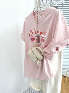 Light Pink Short Sleeve Loose T-Shirt Cotton