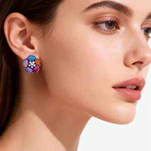 SEQUITO Classy Black Gold Plated Dance Ear Stud Earrings Pave Setting Multicolor AAA Cubic Zirconia Flower Shape Jewelry SE1031