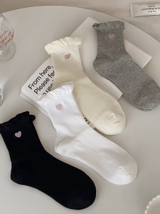 CEEKEY สาวลูกไม้ถุงเท้ากลางฤดูใบไม้ผลิฤดูร้อนบางรักถุงเท้าผ้าฝ้ายบัลเล่ต์สไตล์ผู้หญิงกองถุงเท้าวันผูกร้อยระบายอากาศหลวม