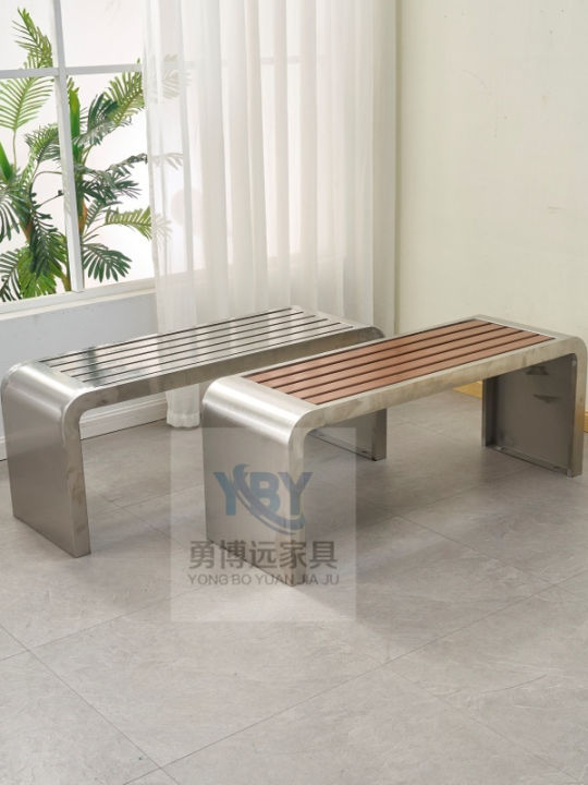 Outdoor Leisure Square Long Bench Chair Stainless Steel Seat Moveable ...