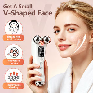 Agdoad | Facial Roller Massager Electric EMS Microcurrent 8 Modes Red Light V Shape Lift Device LED Display Rechargeable Home Spa