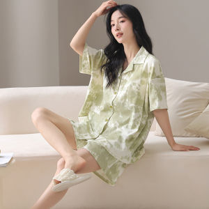 miiow | Pure Cotton Short Sleeve Sleepwear Womens Thin Home Clothes Spring Summer Outwear Antibacterial 7A Grade Cat Person Set