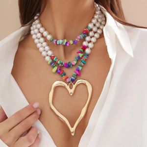 Ingemark | Ingemark Elegant Big Love Heart Pendant Choker Necklace for Women Multilayer Imitation Pearl Chain Grunge Jewelry Steampunk Gift