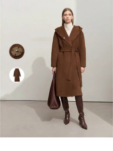 Elegant Winter Cashmere Alpaca Double Face Bathrobe Coat With Belt And Hood
