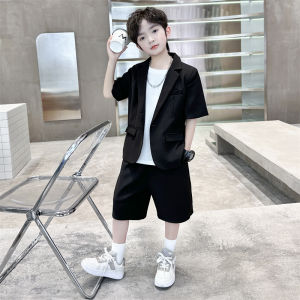 Boys Summer Suit Set Casual British Style Performance Clothes Short Pants Childrens Fashionable Outfit Thin Material One Button